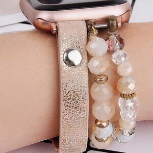 Leopard Calf Leather and Crystal Apple Watch Bracelet